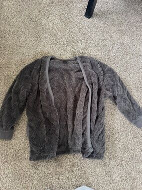 Cozy Plush Open-Front Women's Sweater Cardigan - Gray